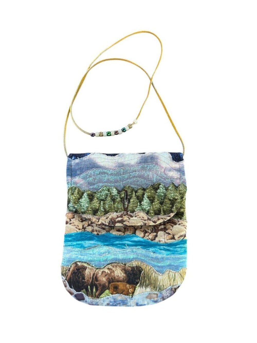 Handmade Bohemian Bag Quilted Small Crossbody Suede Beaded Strap